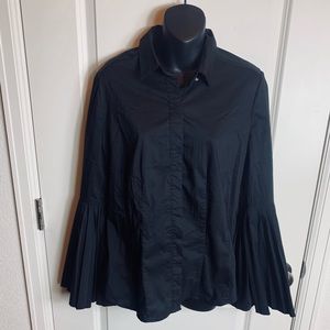 New York & Company Black Button Flare Sleeve Top